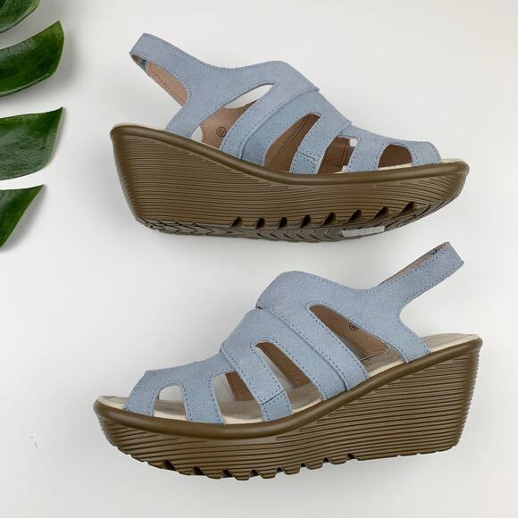 Skechers Parallel Stylin Wedge Sandals Blue Suede Slingback Comfort Women's 6.5 - Picture 8 of 11